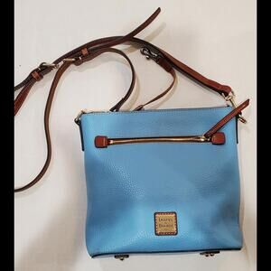 Dooney & Bourke Blue Pebbled Leather Crossbody Purse Brown Trim Satchel